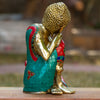 Resting Buddha Pure Bronze Statue with Coral, Turquoise and Lapis Stone Inlaid