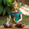 Medicine Buddha Pure Bronze Statue with Coral, Malachite,Lapis and More Stone Inlaid