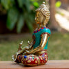 Medicine Buddha Pure Bronze Statue with Coral, Malachite,Lapis and More Stone Inlaid