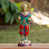 Standing Buddha Pure Bronze Statue with Coral, Turquoise and Lapis Stone Inlaid