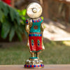 Standing Buddha Pure Bronze Statue with Coral, Turquoise and Lapis Stone Inlaid