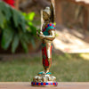 Standing Buddha Pure Bronze Statue with Coral, Turquoise and Lapis Stone Inlaid