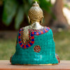 Dhyana Mudra Buddha Pure Bronze Statue with Coral, Malachite and Lapis Stone Inlaid