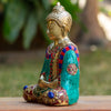 Dhyana Mudra Buddha Pure Bronze Statue with Coral, Malachite and Lapis Stone Inlaid