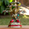 Buddha Sitting Under Tree Of Life Bronze Statue with with Coral, Malachite and Lapis Stone Inlaid