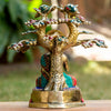 Buddha Sitting Under Tree Of Life Bronze Statue with with Coral, Malachite and Lapis Stone Inlaid