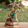 Buddha Sitting Under Tree Of Life Bronze Statue with with Coral, Malachite and Lapis Stone Inlaid