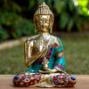 Amoghasiddhi Blessing Buddha Pure Bronze Statue with Coral, Turquoise and Lapis Stone Inlaid