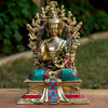 Amoghasiddhi Blessing Buddha Pure Bronze Statue with Coral, Malachite and Lapis Stone Inlaid