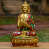 Vairocana Buddha Pure Bronze Statue with Coral & Aventurine Stone Inlaid