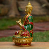 Vairocana Buddha Pure Bronze Statue with Coral & Aventurine Stone Inlaid