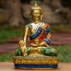 Medicine Buddha Pure Bronze Statue with Coral, Malachite,Lapis and More Stone Inlaid