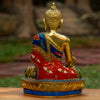 Medicine Buddha Pure Bronze Statue with Coral, Malachite,Lapis and More Stone Inlaid