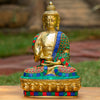 Amoghasiddhi Blessing Buddha Pure Bronze Statue with Coral, Malachite and Lapis Stone Inlaid