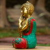 Resting Buddha Pure Bronze Statue with Coral, Turquoise and Lapis Stone Inlaid