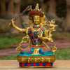 Manjushri Buddha Pure Bronze Statue with Coral, Malachite and Lapis Stone Inlaid