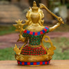 Manjushri Buddha Pure Bronze Statue with Coral, Malachite and Lapis Stone Inlaid