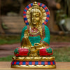 Amoghasiddhi Blessing Buddha Pure Bronze Statue with Coral, Turquoise and Lapis Stone Inlaid