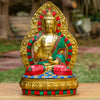 Amoghasiddhi Blessing Buddha Pure Bronze Statue with Coral, Turquoise and Lapis Stone Inlaid