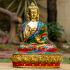 Amoghasiddhi Blessing Buddha Pure Bronze Statue with Coral, Malachite and Lapis Stone Inlaid