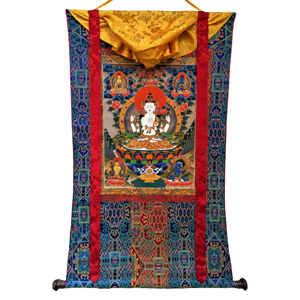 Gurkha Nepal Hand-painted Manjushri, Manjushree, Thangka Art, Painting outlet with Silk Brocade