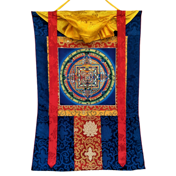 Hand-painted OM Mantra Mandala, Thangka Painting, Bordered with fashion Silk 29 x 43-Inch