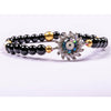 Onyx and Mother of Pearl Evil Eye Protection Charm Bracelet