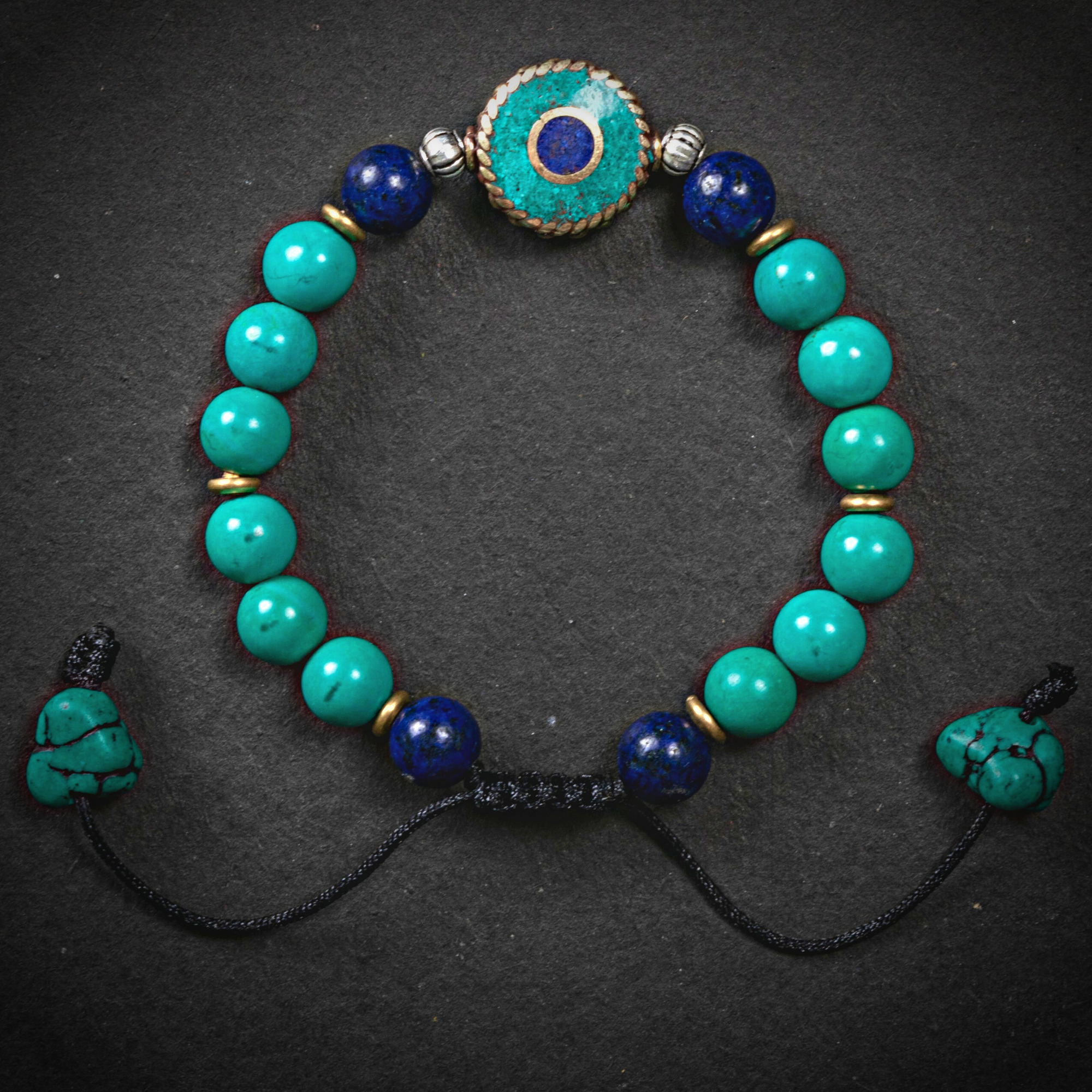 Tibetan Turquoise and Lapis Evil Eye Protection Charm Bracelet– Art Of Tibet