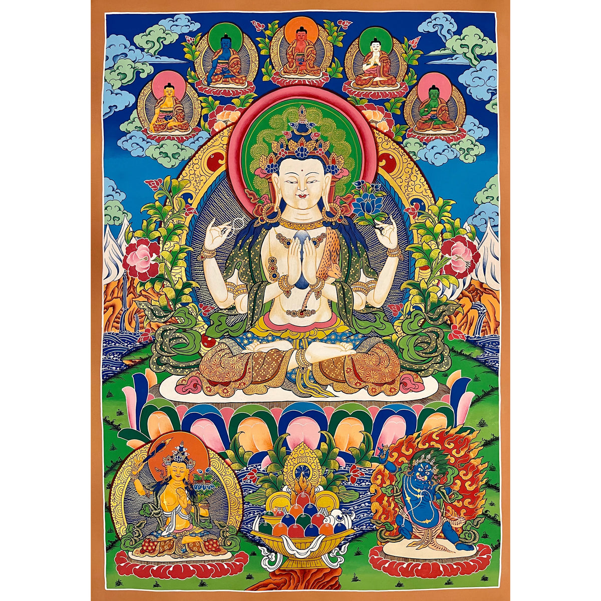 Chenrezig Masterpiece Large Thangka Painting– Art Of Tibet